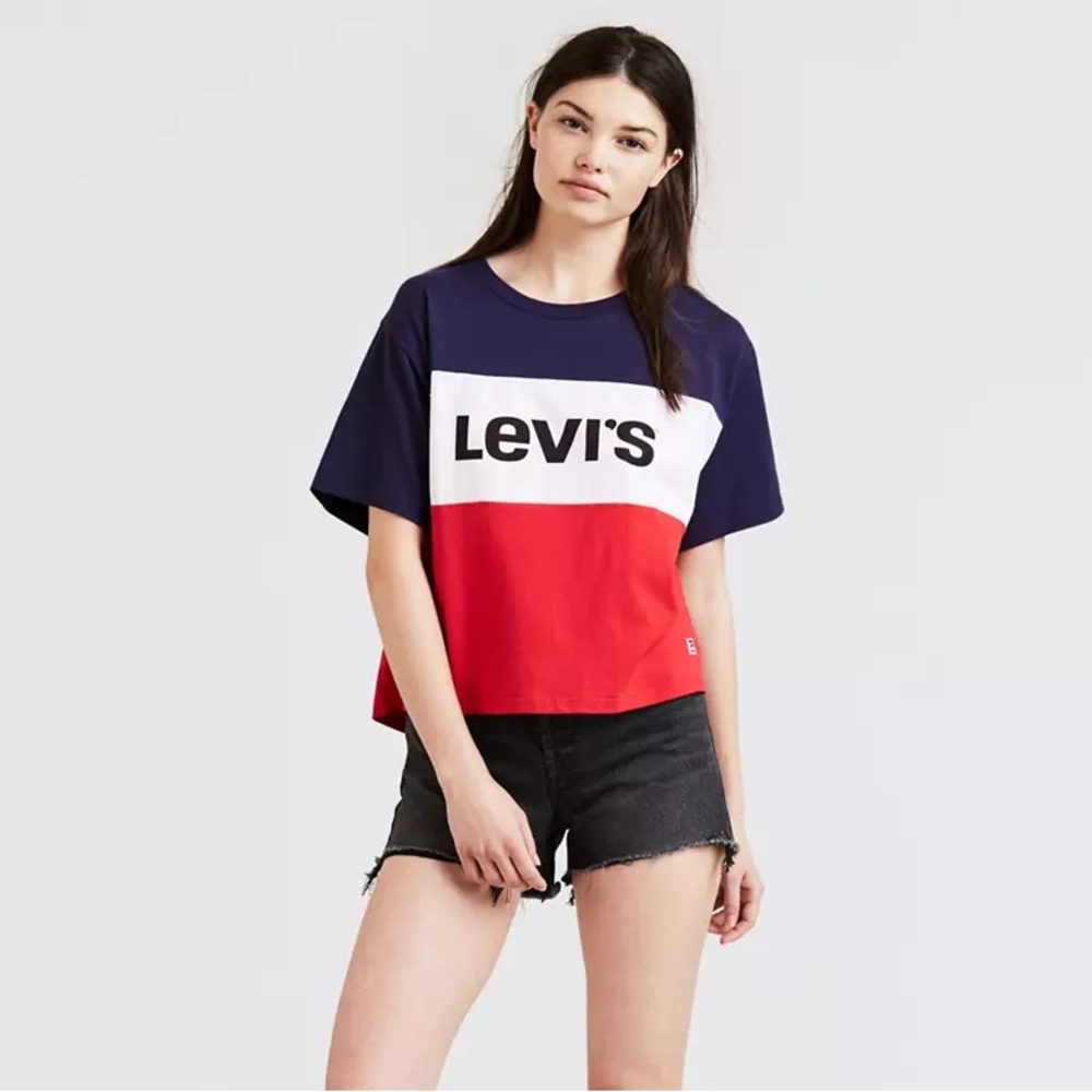 Levi’s Red White Navy Blue Colorblock J.V. Tee Shirt Stripe Tshirt Top